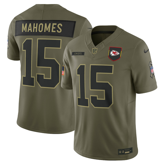 Men's Kansas City Chiefs Patrick Mahomes Nike Olive 2025 Salute to Service Limited Jersey