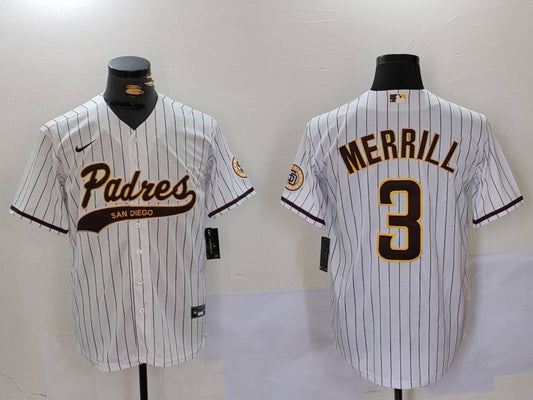 Men's San Diego Padres Jackson Merrill #3 White Alternate Replica Player Jersey1
