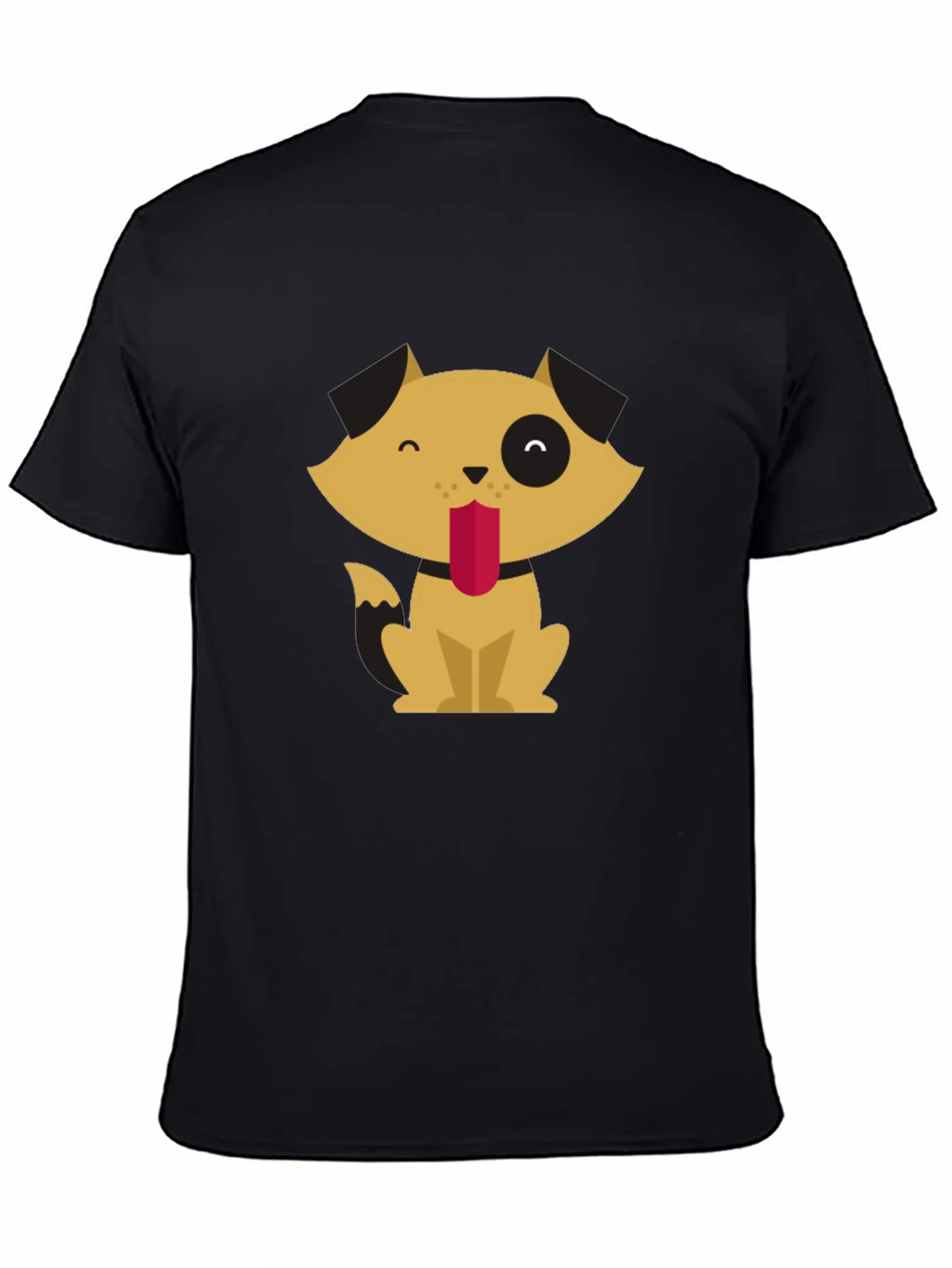 Cute Cartoon Dog Graphic Tee - Black