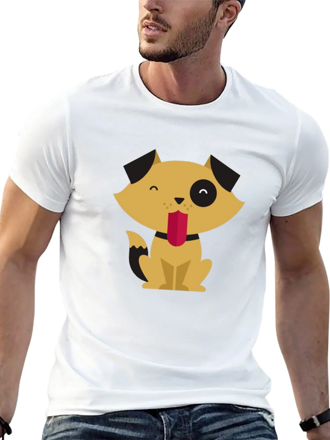 Cute Cartoon Dog Graphic Tee - Black