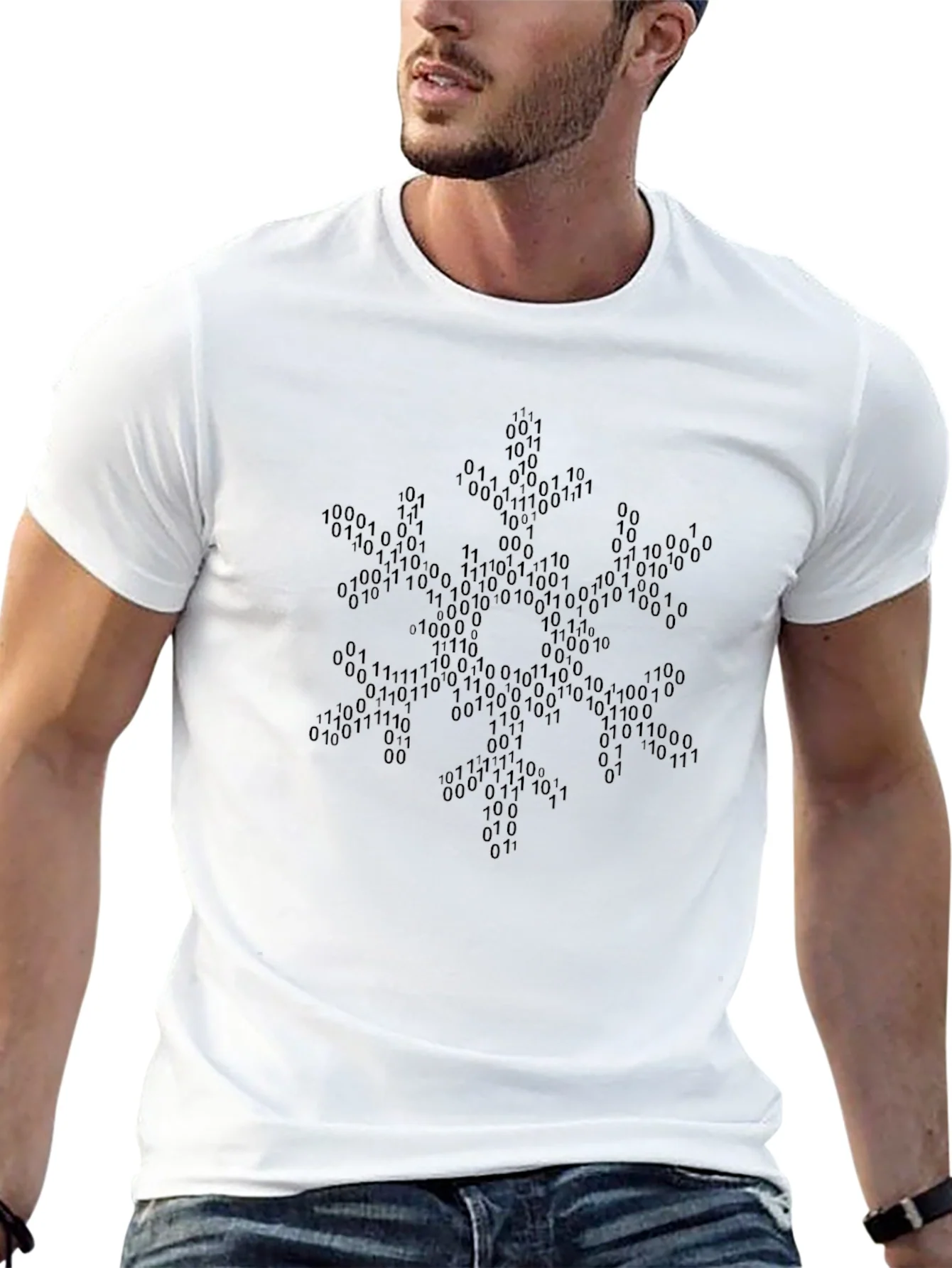 Binary Code Snowflake Graphic Tee - Black